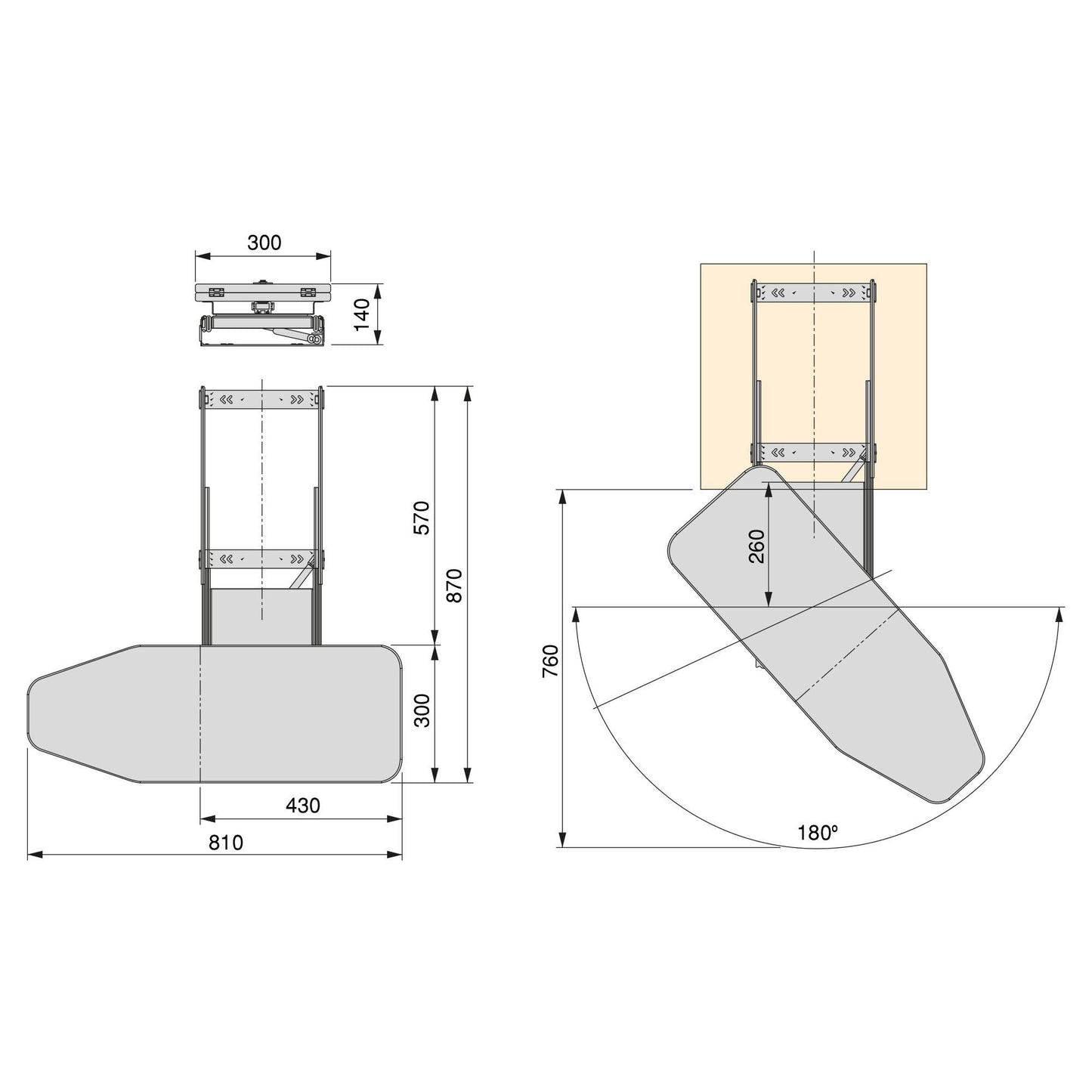 Emuca Iron 180 folding and removable ironing board for furniture, rotating, steel and wood