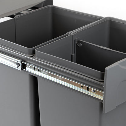 Emuca Recycling container for lower fixing and manual extraction in kitchen furniture Recycle 2x20 litres, Anthracite grey plastic