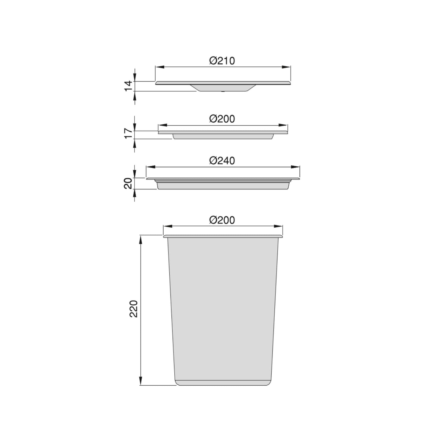 Emuca Recycle built-in kitchen counter waste bin, 1 removable 5/7 litre container, stainless steel and plastic