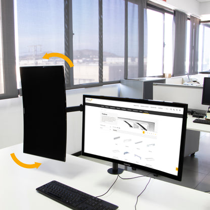 Emuca 360° tilting and rotating monitor stands for desks, Double, Steel, Black painted