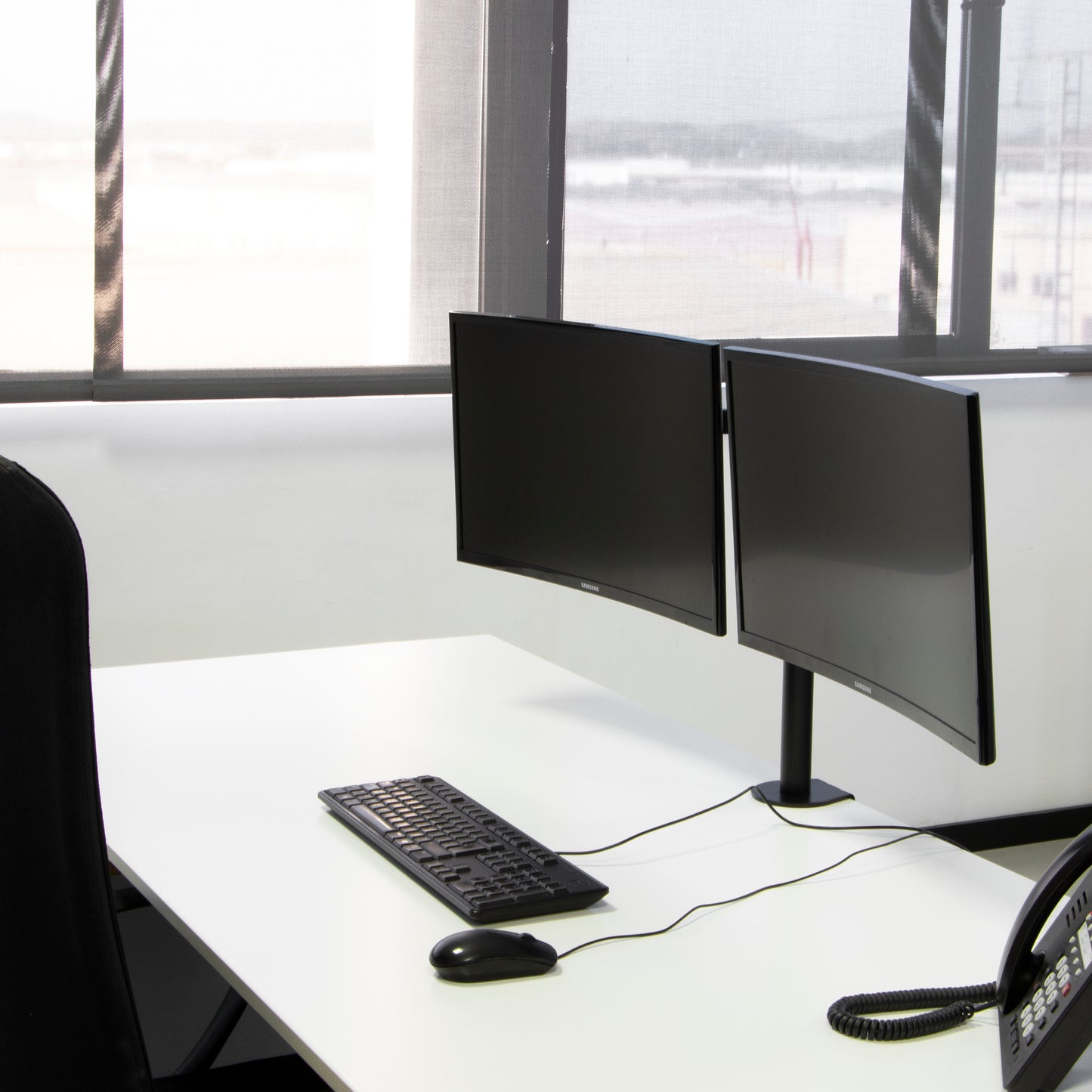 Emuca 360° tilting and rotating monitor stands for desks, Double, Steel, Black painted