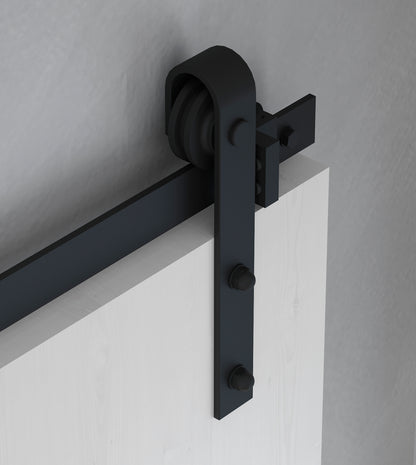 Emuca Hardware kit for a Barn wooden hanging sliding door, Without soft closing, panels not included, Steel and Plastic, Black painted