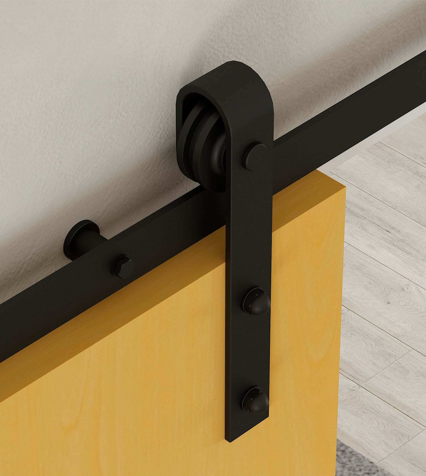 Emuca Hardware kit for a Barn wooden hanging sliding door, Without soft closing, panels not included, Steel and Plastic, Black painted