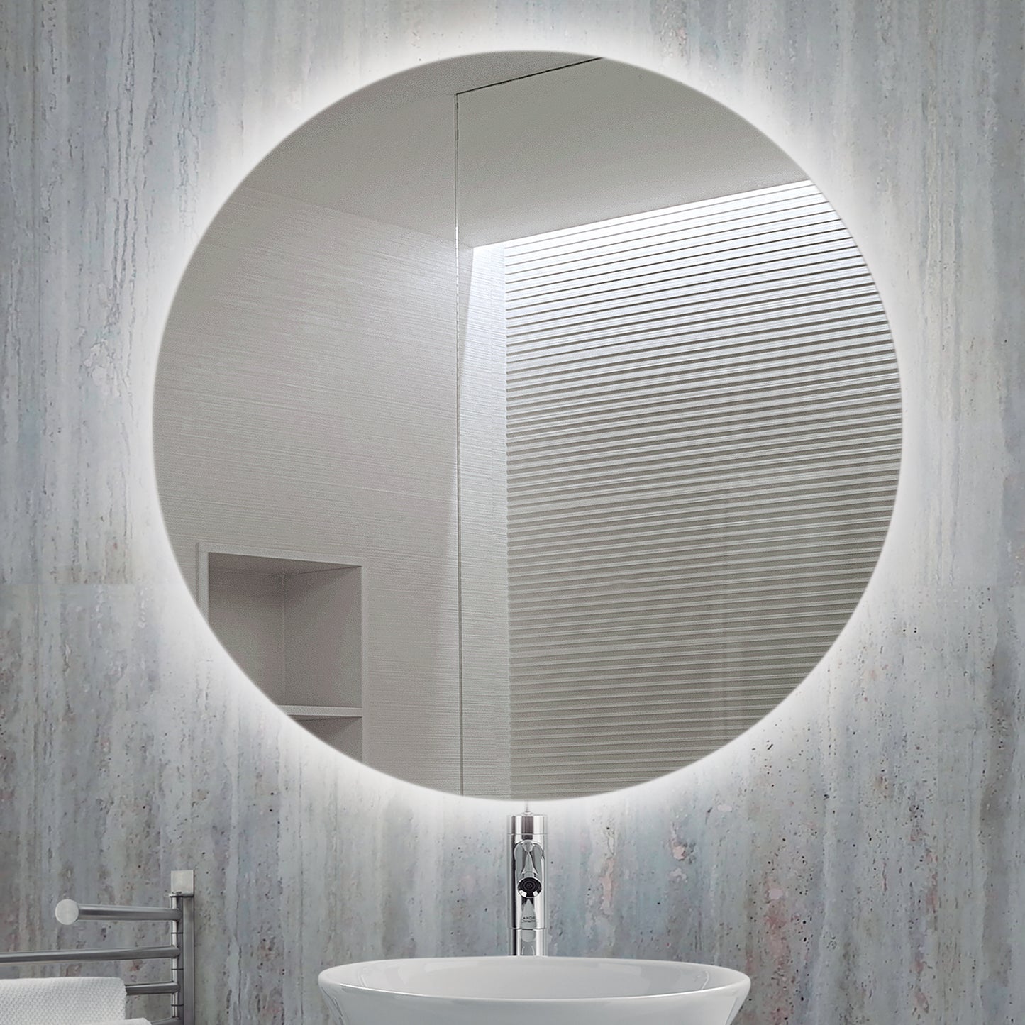 Emuca Espejo de baño Cassiopeia con iluminación LED decorativa, diámetro 60cm, AC 230V 50Hz, 20W y 12W, Aluminio y Cristal