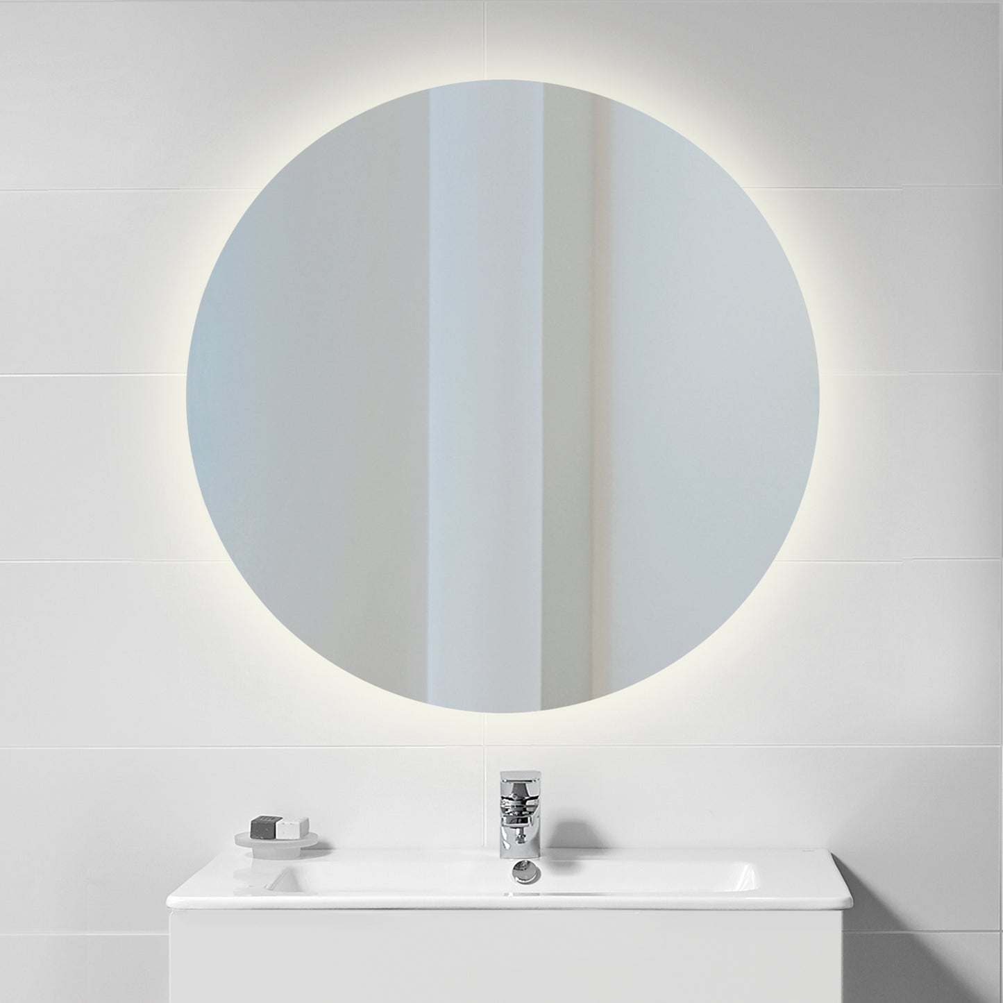 Emuca Espejo de baño Cassiopeia con iluminación LED decorativa, diámetro 60cm, AC 230V 50Hz, 20W y 12W, Aluminio y Cristal