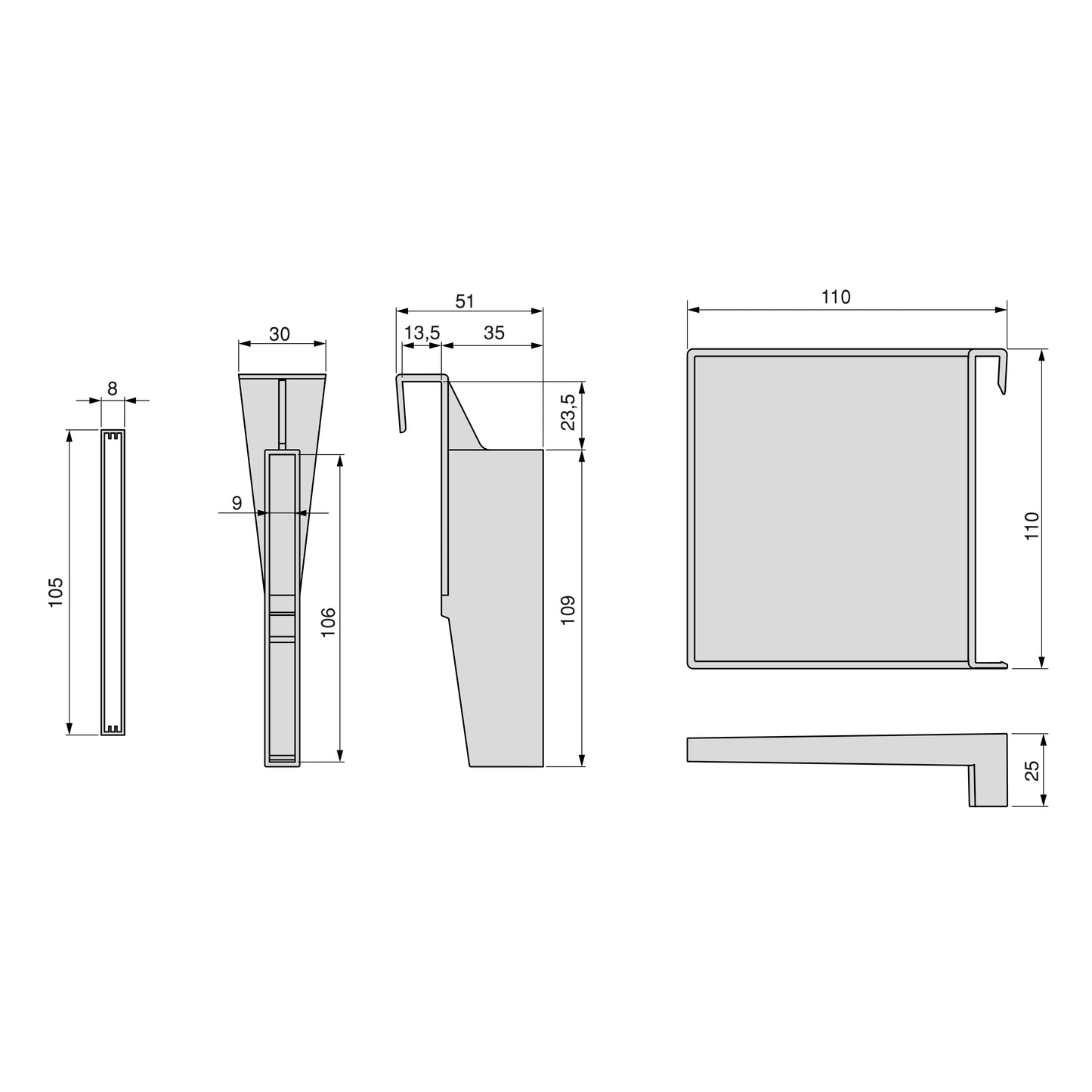 Emuca Kit of accessories for dividers inside Vertex-Concept drawers, width 600mm, Aluminium and Plastic, Anthracite grey