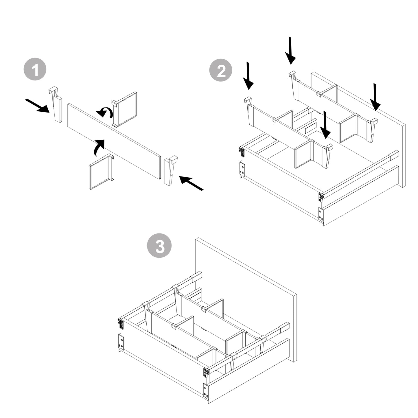 Emuca Kit of accessories for dividers inside Vertex-Concept drawers, width 600mm, Aluminium and Plastic, Anthracite grey