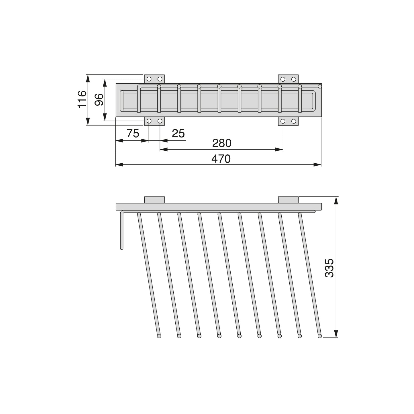 Emuca Side-mounted trouser rack for Self wardrobe, Left hand, Steel and Plastic and Aluminium, Chrome