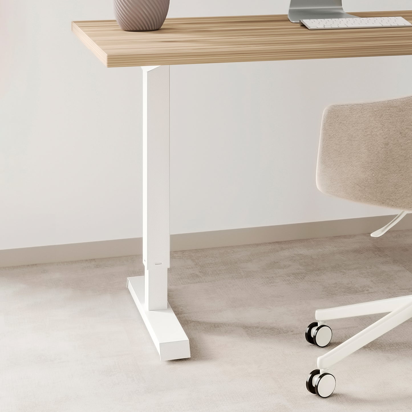 Motorized height-adjustable table, Black/white paint, Steel. 