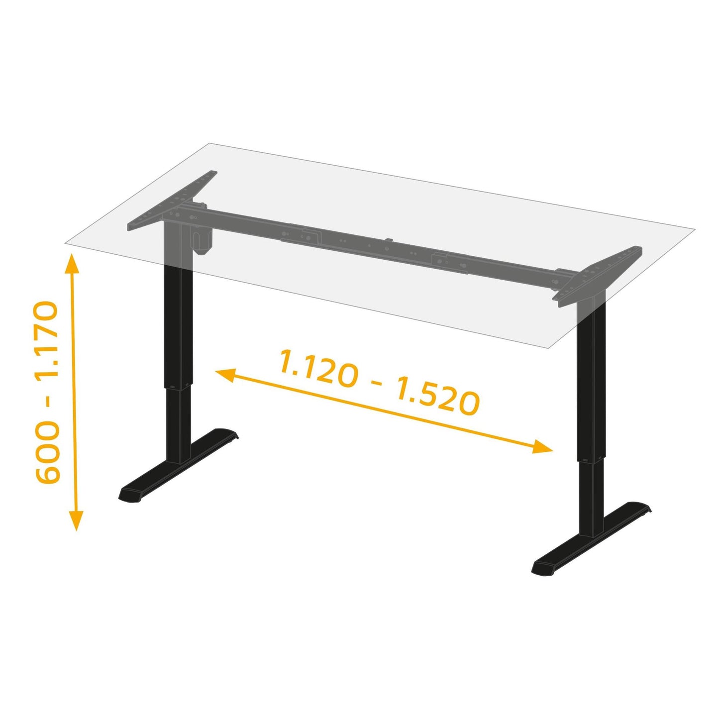 Motorized height-adjustable table, Black/white paint, Steel. 