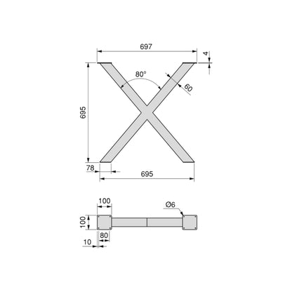 Emuca Juego de patas Cross para mesa, ancho 695mm, Acero, Pintado negro