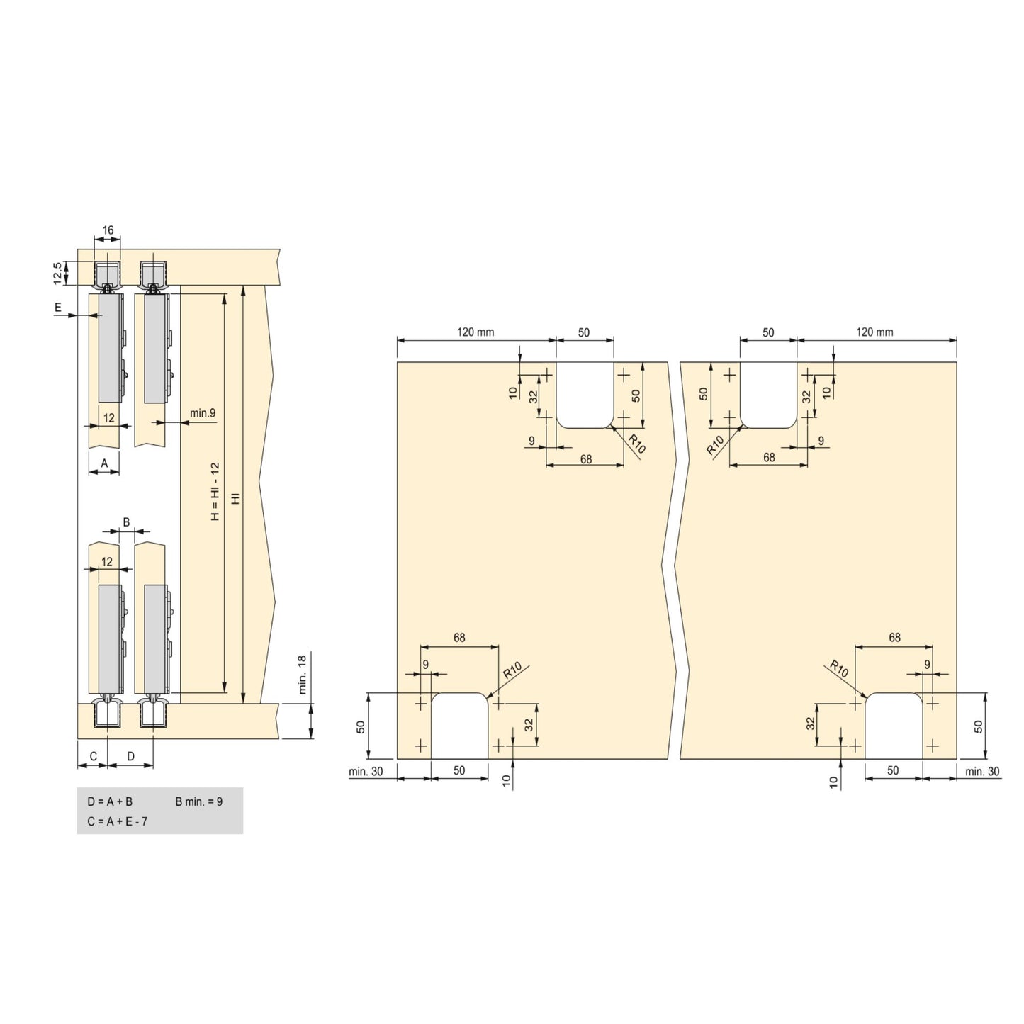 Emuca Kit de herrajes para armario 2 puertas correderas y cierre suave Flow con carriles encastrados 2.35m, tableros no incluidos, Anodizado mate