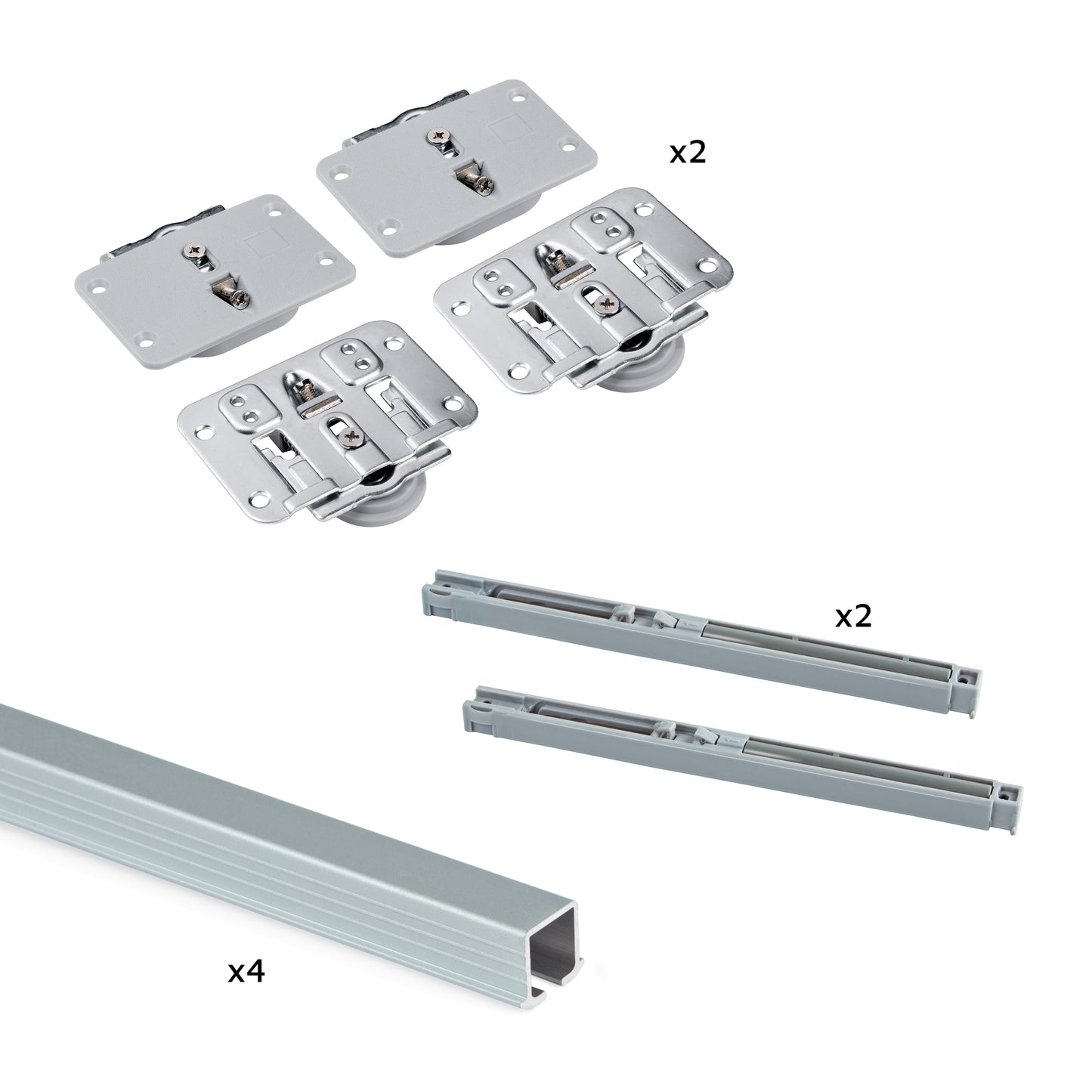 Kit de herrajes para armario 2 puertas correderas y cierre suave Flow con carriles encastrados 2.35m, tableros no incluidos, Anodizado mate