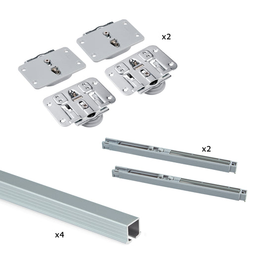 Emuca Hardware kit for 2 sliding doors and soft-closing Flow wardrobe with 2.35m recessed rails, boards not included, Matt anodized