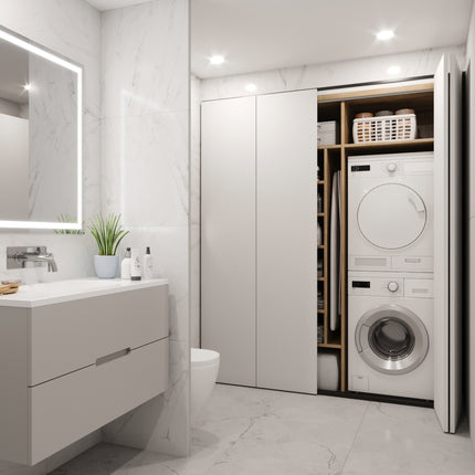 Sistema Twofold en formato kit para 2 puertas correderas de madera colgadas y plegables con cierre suave., con guiador inferior, Anodizado mate