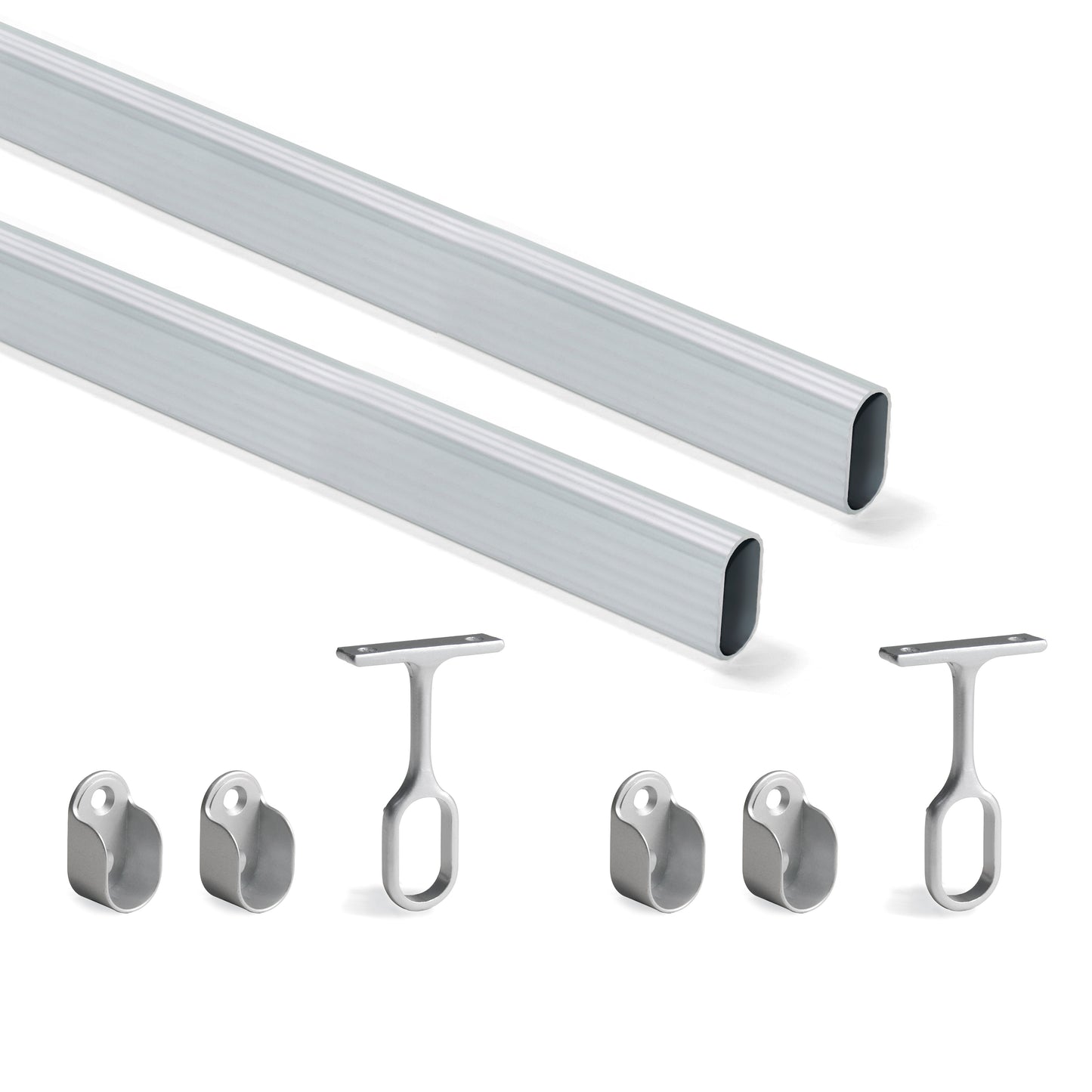 Emuca Set of 2 wardrobe bars, 1.15m long, with brackets, aluminium and Zamak, matt anodised