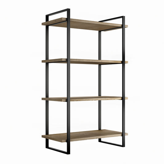 Emuca Lader shelving kit with structure and shelves, height 1150mm, Steel, Black paint and Wood