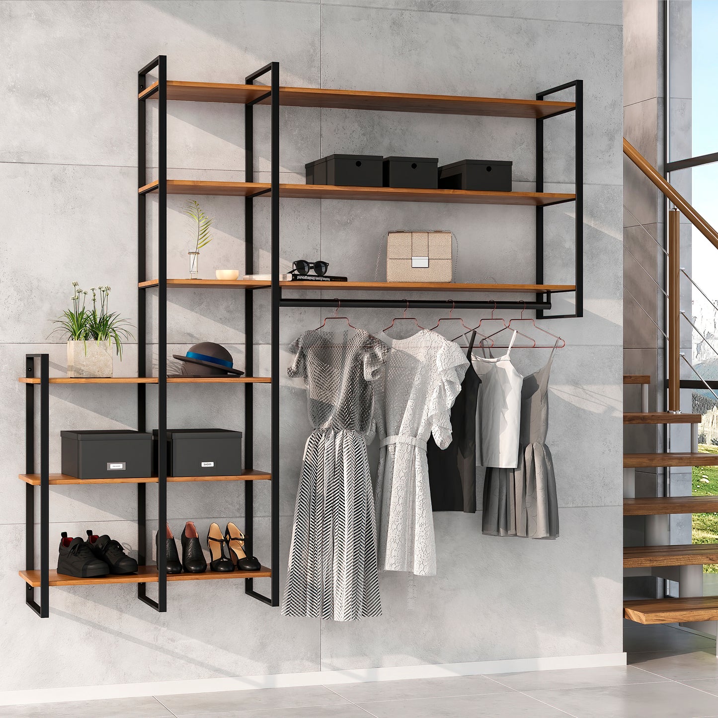 Emuca Lader shelving structure set, height 1790mm, Steel, Black painted