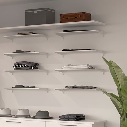 Emuca Set of 4 shelves with brackets and Jagmet wall fixing plates, length 230mm, Steel, White painted