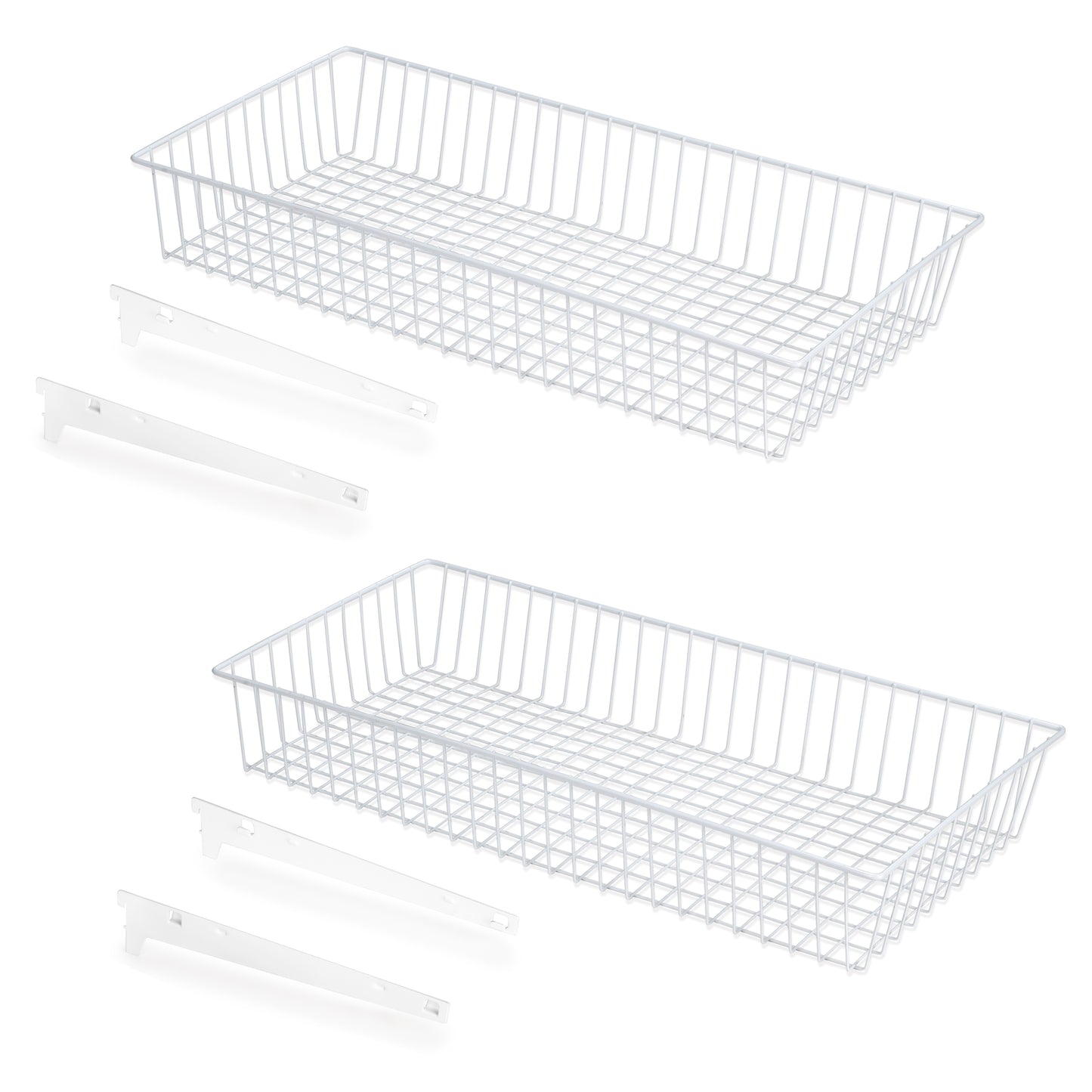 Emuca Set of 2 wire baskets and Jagmet supports, Steel, White painted