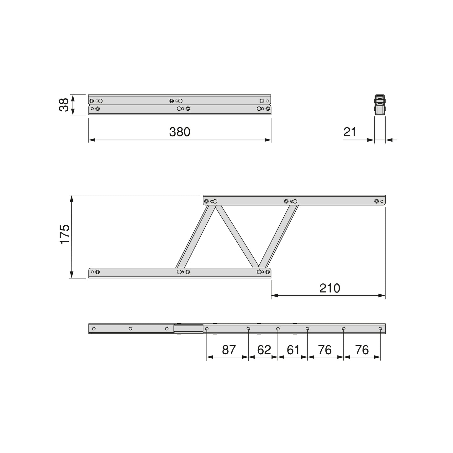 Emuca Lifting mechanism set for coffee tables, allows the table to be raised 135mm, Steel, Black painted