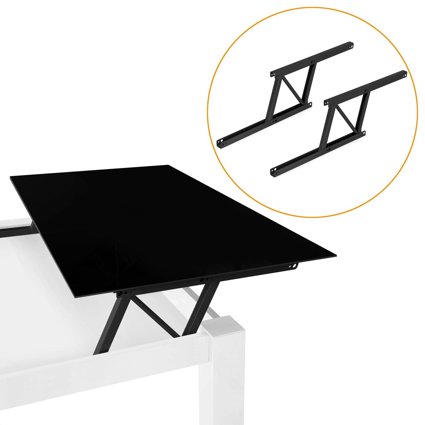 Emuca Lifting mechanism set for coffee tables, allows the table to be raised 135mm, Steel, Black painted