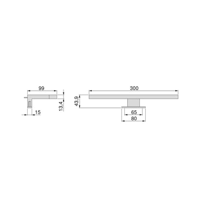 Emuca Virgo LED bathroom mirror spotlight (AC 230V 50Hz), no converter required, L300mm, 6,000K cool white light, Plastic, Chrome