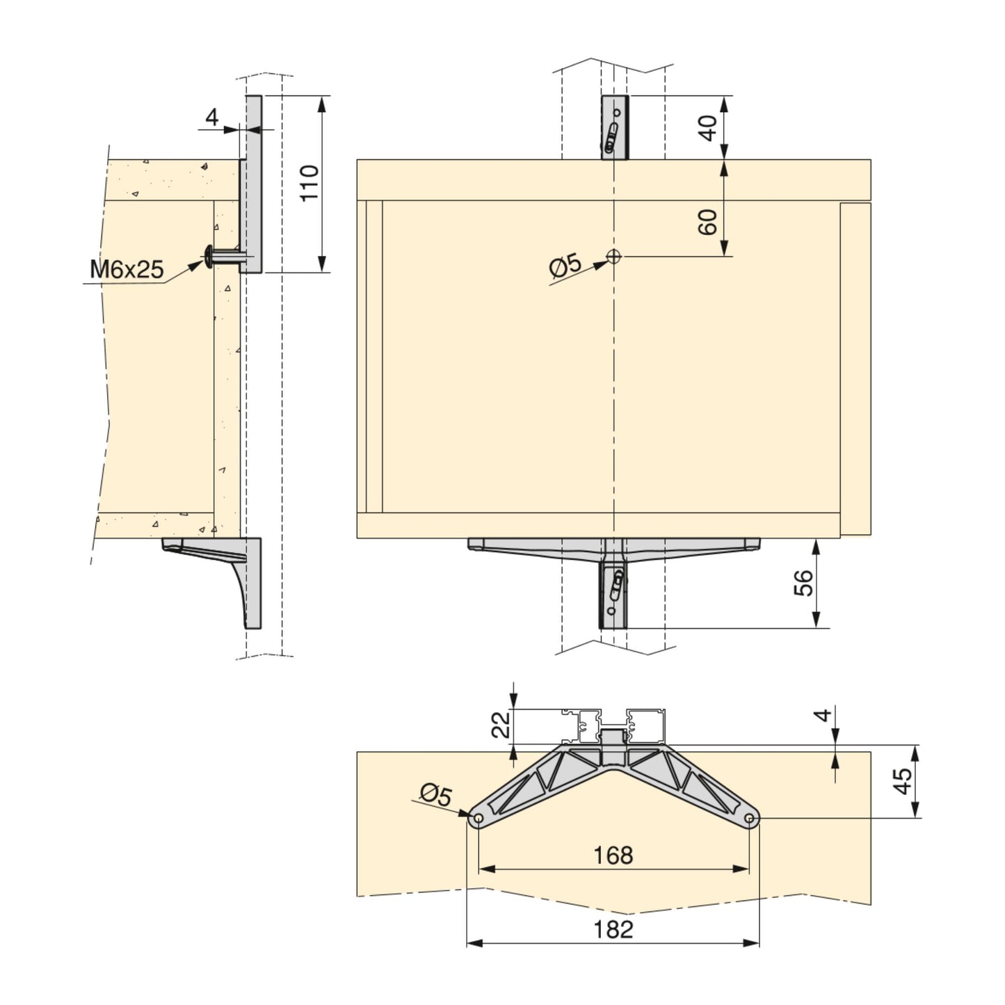 Emuca Kit of supports for 1 wooden shelf, 1 module and 1 hanging bar of length 1m Zero, Zamak, Painted textured black