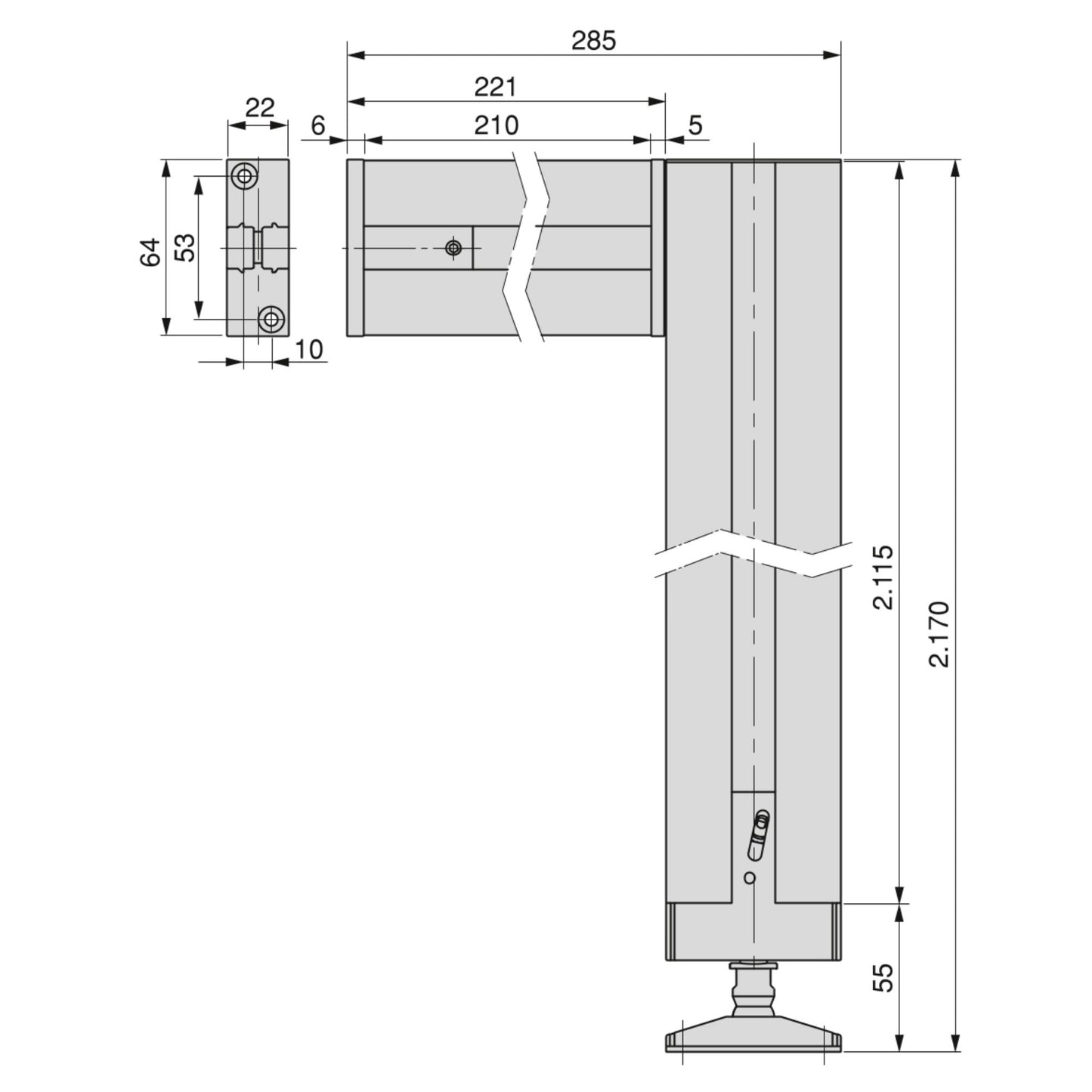 Emuca Set of 3 Zero structures with fittings and profiles for floor and wall mounting with rectangular leveler, Aluminium and Zamak, Textured black