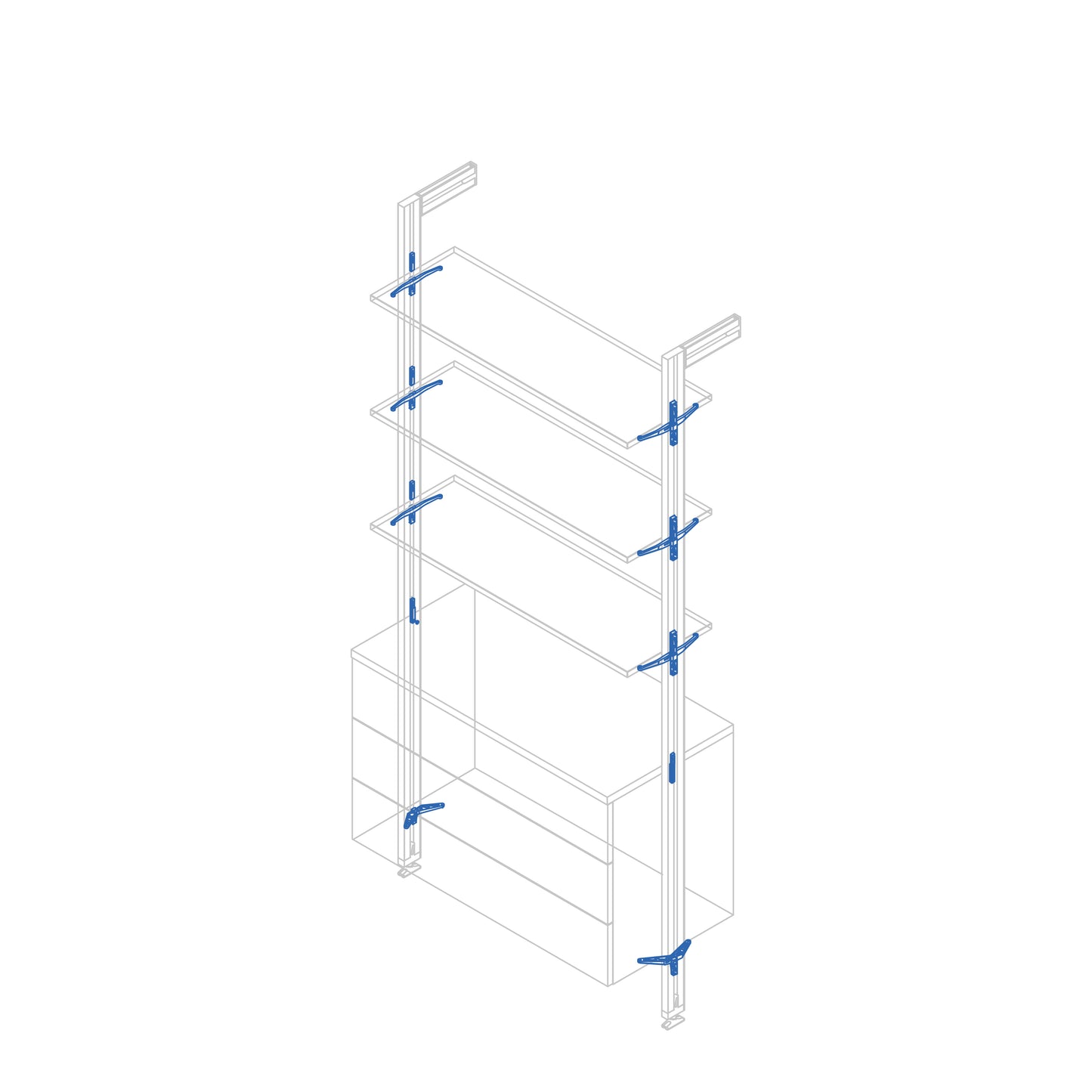 Emuca Kit of supports for 3 wooden shelves and 1 module for the Zero structure, Zamak, Textured black paint