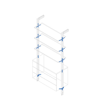 Emuca Kit of supports for 3 wooden shelves and 1 module for the Zero structure, Zamak, Textured black paint