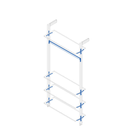 Emuca Kit de soportes para 4 estantes de madera y 1 barra de colgar de longitud 1m Zero, Aluminio y Zamak