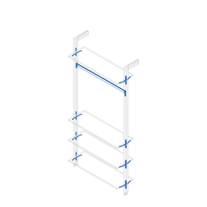 Emuca Kit of supports for 4 wooden shelves and 1 hanging bar, 1m long, Zero, Aluminium and Zamak and Plastic, Painted in textured black