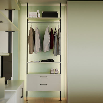 Emuca Kit de soportes para 4 estantes de madera y 1 barra de colgar de longitud 1m Zero, Aluminio y Zamak