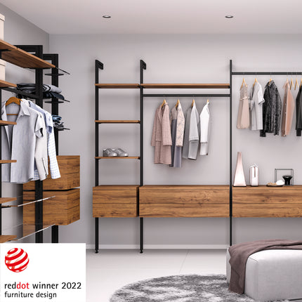 Emuca Kit de soportes para 4 estantes de madera y 1 barra de colgar de longitud 1m Zero, Aluminio y Zamak