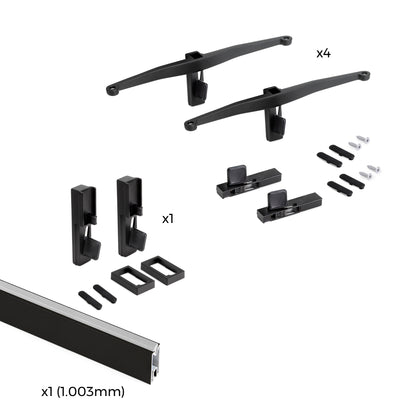 Emuca Kit of supports for 4 wooden shelves and 1 hanging bar, 1m long, Zero, Aluminium and Zamak and Plastic, Painted in textured black