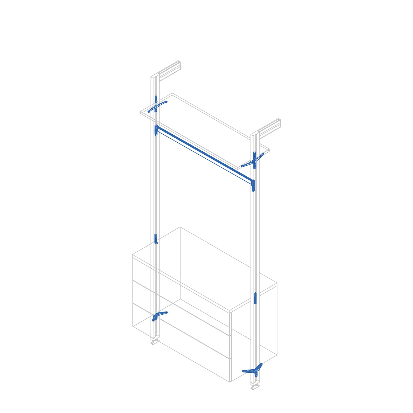 Emuca Kit of supports for 1 wooden shelf, 1 module and 1 hanging bar of length 1m Zero, Zamak, Painted textured black