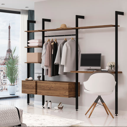 Emuca Kit de soportes para 1 estante de madera, 1 módulo y 1 barra de colgar de longitud 1m Zero