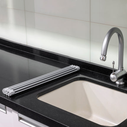 Emuca Escurreplatos flexible y enrollable de silicona, Acero y Plástico, Gris