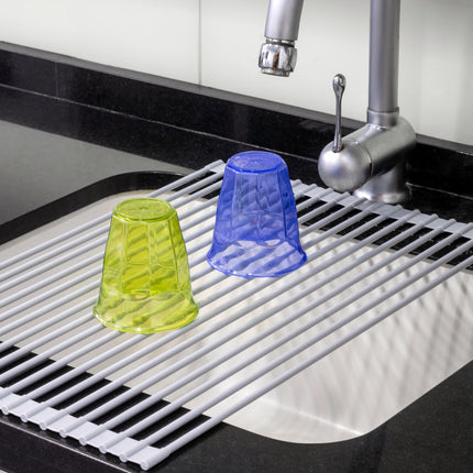 Emuca Escurreplatos flexible y enrollable de silicona, Acero y Plástico, Gris