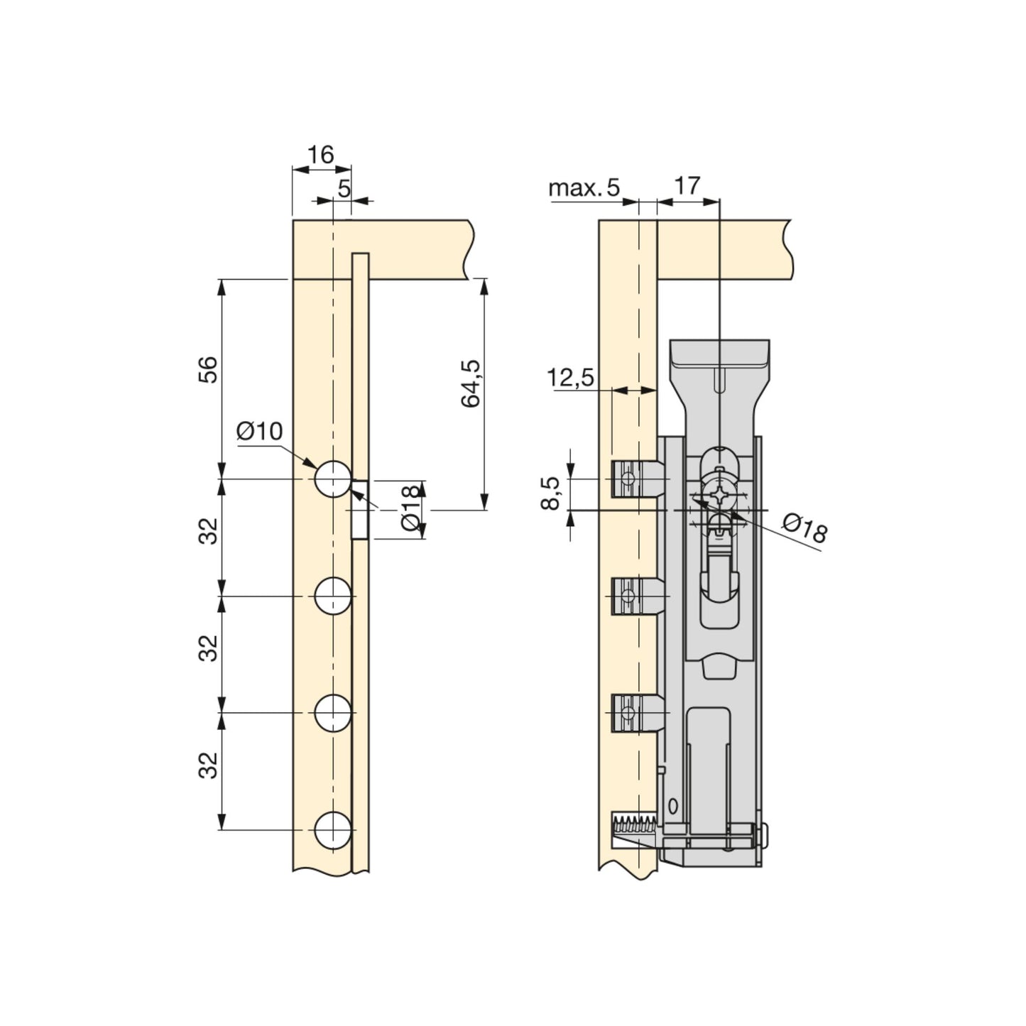 Emuca Set of 5 concealed hanger kits for Levelup1 wall units with plate, Steel, Zinc-plated