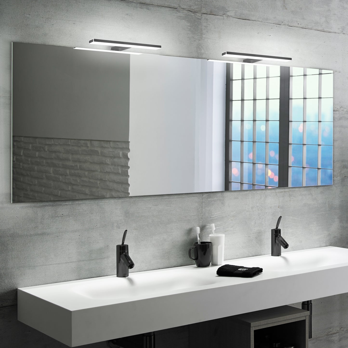 Emuca Leo LED bathroom mirror spotlight (AC 230V 50Hz), no converter required, L280mm, 5,700K cool white light, Plastic, Black paint