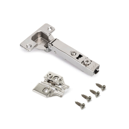 Emuca Set of 20 X92 hinges with 105 degree opening and soft closing and screw-on inserts, Steel, Satin nickel