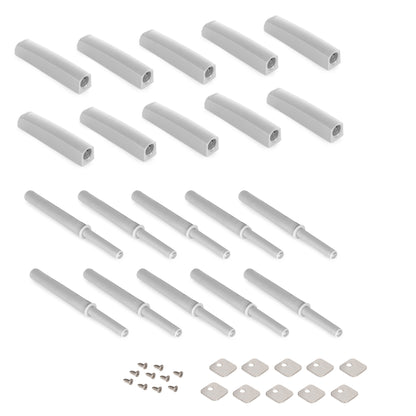 Emuca Set of 10 door catches to screw into the furniture with Push Lite adjustment, length 80mm, Magnetic, Plastic, Grey