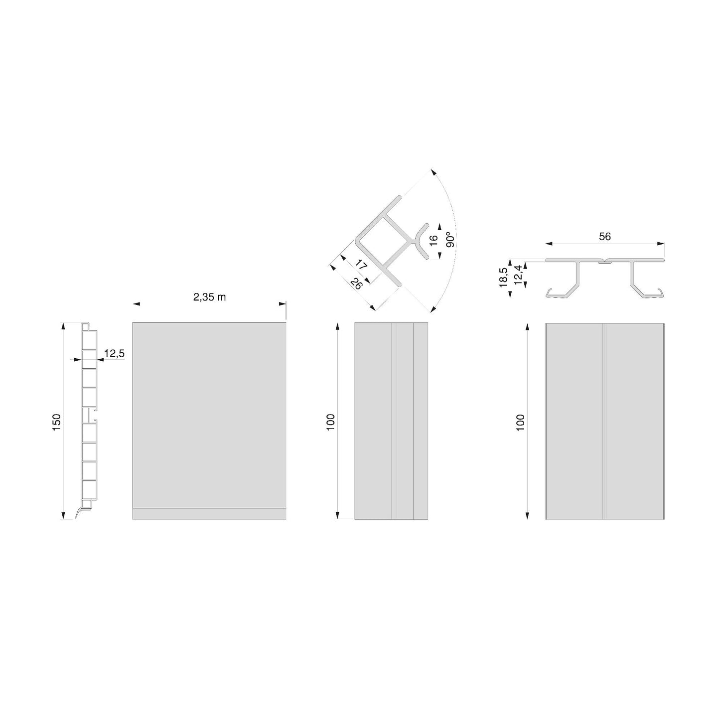 Emuca Kit de zócalos para cocina Plasline con accesorios de unión, Altura 100/150 mm, 2 barras de 2,35 m.