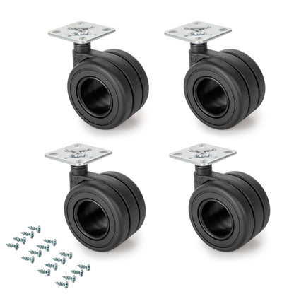 Emuca Set of 4 Hole wheels with mounting plate, diameter 65mm, Steel, Black painted and Plastic