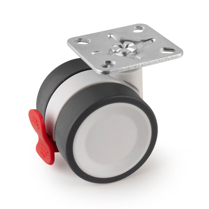 Emuca Set of 4 Bowl 2 castors with mounting plate, diameter 50mm, Steel and Plastic