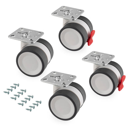 Emuca Set of 4 Bowl 2 castors with mounting plate, diameter 50mm, Steel and Plastic