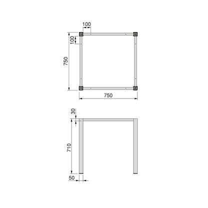 Patas cuadradas y estructura para mesa, 50x50mm, 750x750mm/1150x750mm