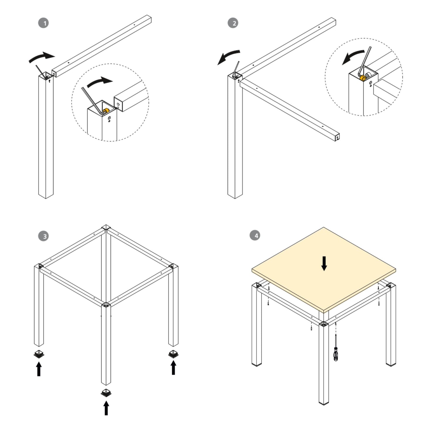 Patas cuadradas y estructura para mesa, 50x50mm, 750x750mm/1150x750mm